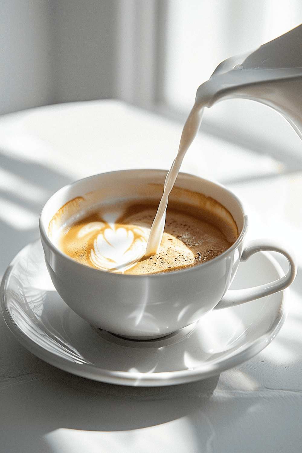 Milk being poured into a flat white